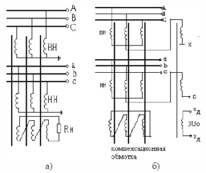 Схема разомкнутого треугольника трансформатора напряжения
